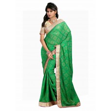 Triveni Elegant Green Colored Border Worked Chiffon Saree